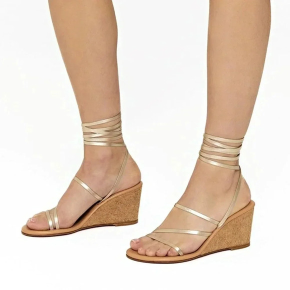 Ancient Greek Sandals Lithi Metallic Leather Wedge Sandals Size 39 (MSRP $370) - Picture 2 of 11